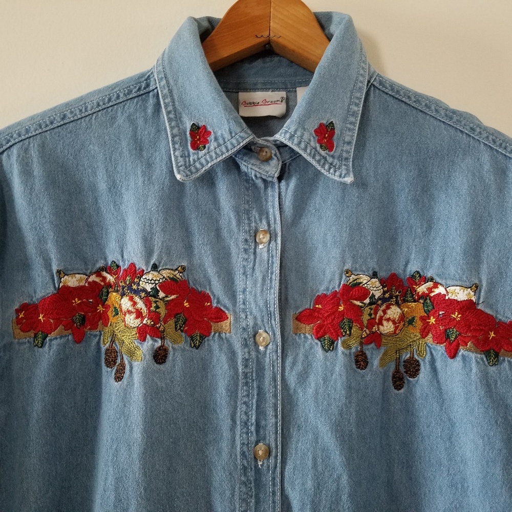 BOBBY BROOKS Sz XL Blue Denim L/S Embroidered Shir